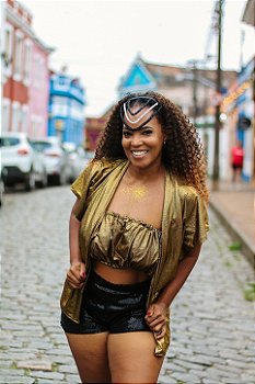 Conjunto Kimono e Top Holográfico Dourado