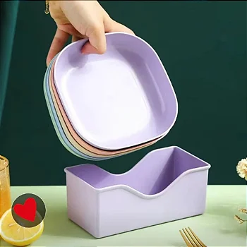 Kit 10 Pratos Plásticos Reutilizáveis com Suporte