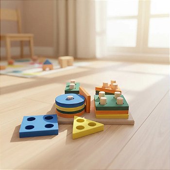 Formas Geométricas Brinquedo Educativo Infantil em Madeira e EVA Pedagógico
