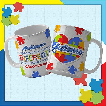 Caneca Porcelana Autismo 325ml - Branco mod.03