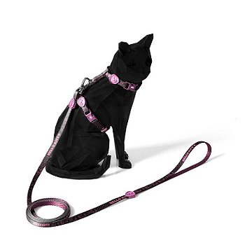 Peitoral Para Gato Com Guia Hello Kitty Black Rosa E Preto FreeFaro
