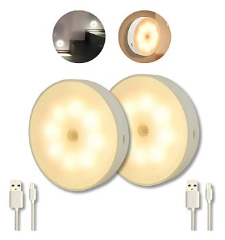Luminária LED 8 Leds Sensor Presença Recarregável Branco