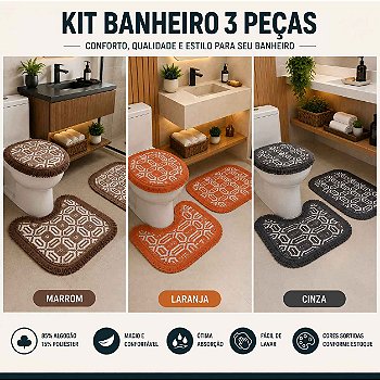 Kit de Banheiro 3 Peças em Algodão – Cores Sortidas