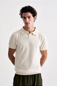 Polo Tricot Gola V - Off White