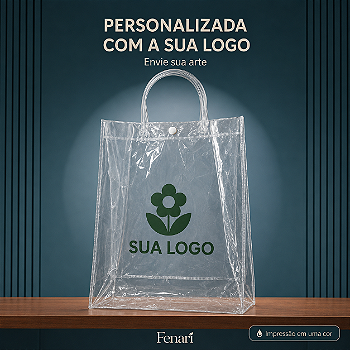 Sacola Transparente Botão Personalizada - 28x20x8cm - 1 unidade - Fenari