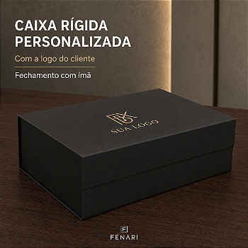 Caixa de Papel Rígido Retangular com Fechamento Magnético – Preto Personalizada – P 24,5 x 17,5 x 8 cm – 1 Unidade - Fenari