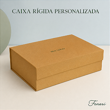 Caixa de Papel Rígido Retangular com Imã Personalizada- Dourado - P 24,5x17,5x8cm - 1 unidade - Fenari