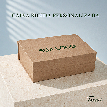 Caixa Rígida Retangular com Imã Personalizada com Sua Logo – Kraft – P 24,5 × 17,5 × 8 cm – 1 Unidade | Fenari