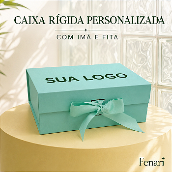 Caixa de Papel Rígido Retangular Personalizada com Imã e Fita Personalizada– Tiffany – P - Fenari