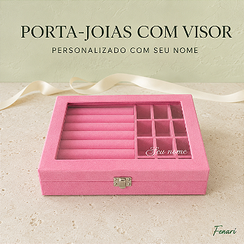 Porta-Joias com Visor Personalizado com Nome – Rosa – 20 × 15 cm - 1 unidade - Fenari