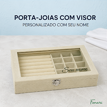 Porta-Joias com Visor Personalizado com Nome – Bege – 20 × 15 cm - 1 unidade - Fenari