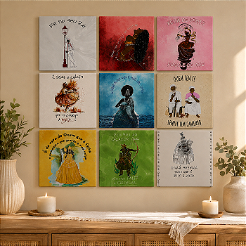 Kit com 9 Quadros Religiosos de Orixás e Entidades em Azulejo 20x20 cm – Fé e Proteção para o Seu Lar | Fenari