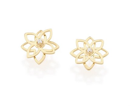 Brinco flor banhado a ouro 18k com zircônias