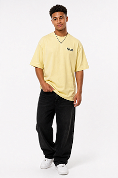 Camiseta Oversized Masculina Amarela Estampada Haze