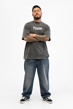 Camiseta Oversized Masculina Cinza Estonada Haze