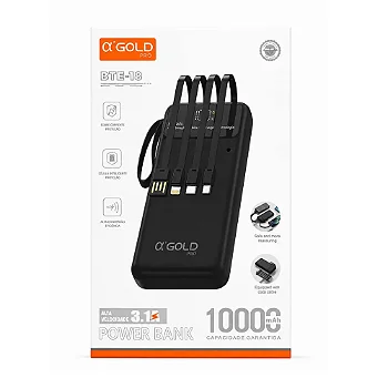 Power Bank Gold Pro BTE-18 10000mAh 4 Cabos Alta Vel 3.1A