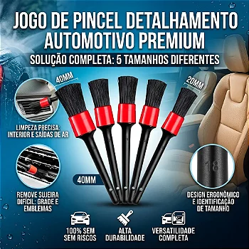 Jogo de Pincel Detalhamento e Limpeza Automotiva Jogo com 5 Peças de Tamanhos Diferentes