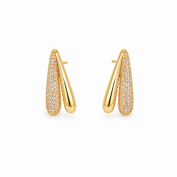 Brinco 2 Gotas com Zircônia Folheado a Ouro