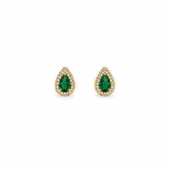 Brinco Gota Verde Folheado a Ouro