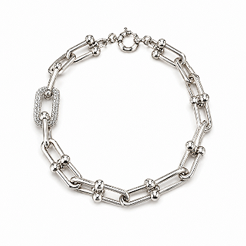 Pulseira Elos em Ródio Cravejada