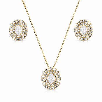 Conjunto Zircônia Folheado a Ouro Lumend
