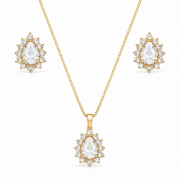 Conjunto Gota Folheado a Ouro com Zircônias