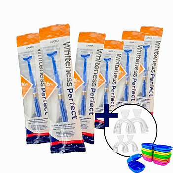 6 Clareador Whiteness Perfect 16% + 2 Pares de Moldeira