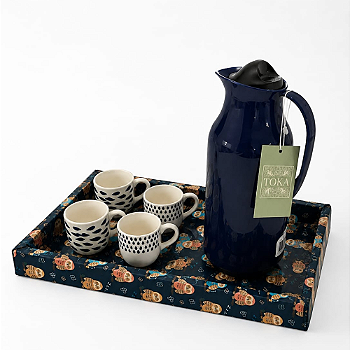 KIT CAFÉ CORUJA - COM GARRAFA TÉRMICA E XÍCARAS | 6 PEÇAS