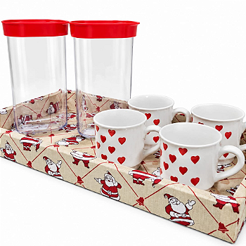 KIT CAFÉ PAPAI NOEL - COM XÍCARAS DE CORAÇÃO E POTES HERMÉTICOS | 7 PEÇAS