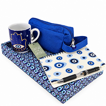 BANDEJA ORGANIZADORA ESCRITÓRIO OLHO GREGO - COM ESTOJO, CADERNO, CANETA E CANECA | 5 PEÇAS