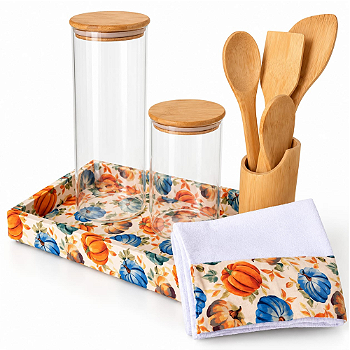 KIT PORTA-MANTIMENTOS ABÓBORAS - COM POTES HERMÉTICOS, PANO DE COPA E UTENSÍLIOS BAMBU| 9 PEÇAS