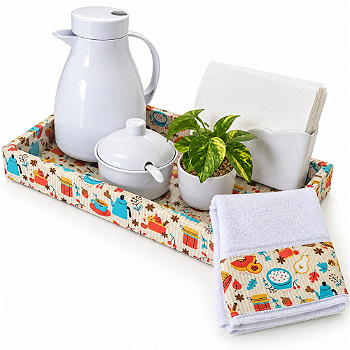 KIT CAFÉ DOCE COZINHA - COM GARRAFA TÉRMICA BRANCA, AÇUCAREIRO, VASO DECORATIVO, PANO DE COPA E PORTA GUARDANAPOS | 6 PEÇAS | 6 PEÇAS