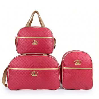 Kit Mala Bolsa Maternidade 3 Peças – Mala Grande, Mala Média e Mochila Vermelho