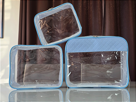 Kit Necessaire Organizadora Transparente P/M/G Azul BB