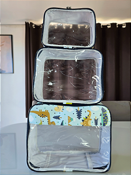 Kit Necessaire Organizadora Transparente P/M/G Dinossauro