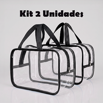 Kit 2 Bolsa Necessaire Transparente Feminina Organizadora - Preto