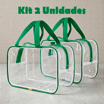 Kit 2 Bolsa Necessaire Transparente Feminina Organizadora - Verde