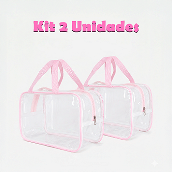 Kit 2 Bolsa Necessaire Transparente Feminina Organizadora - Rosa BB