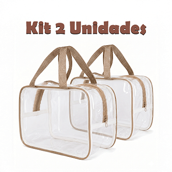 Kit 2 Bolsa Necessaire Transparente Feminina Organizadora - Bege