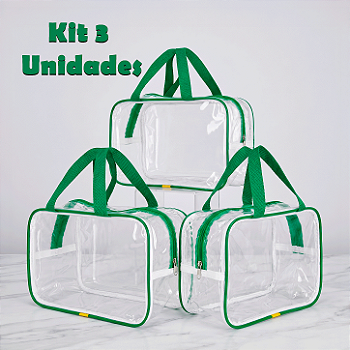 Kit 3 Bolsa Necessaire Transparente Feminina Organizadora - Verde