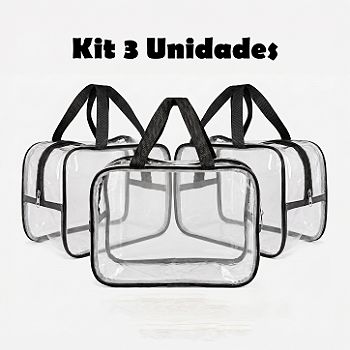 Kit 3 Bolsa Necessaire Transparente Feminina Organizadora - Preto