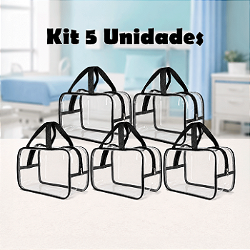 Kit 5 Bolsa Necessaire Transparente Feminina Organizadora - Preto