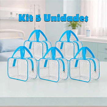 Kit 5 Bolsa Necessaire Transparente Feminina Organizadora - Azul BB