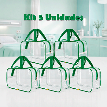 Kit 5 Bolsa Necessaire Transparente Feminina Organizadora - Verde