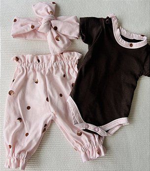 Conjunto Calça Saruel e Laço - Côco Choco