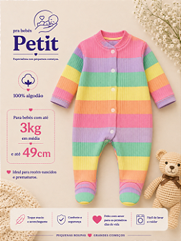 Macacão Botão Menina até 3kg - Arco Iris
