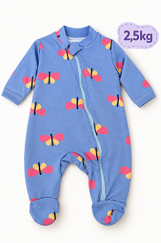 Macacão com Ziper até 2,5kg - Azul Borboleta