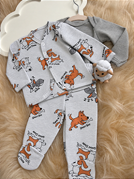 Conjunto 3 peças Menino Cinza Dog