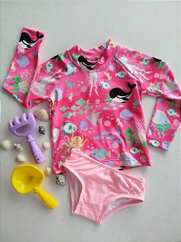 CONJUNTO HAVE FUN FUNDO DO MAR ROSA PROTECAO UV 30074
