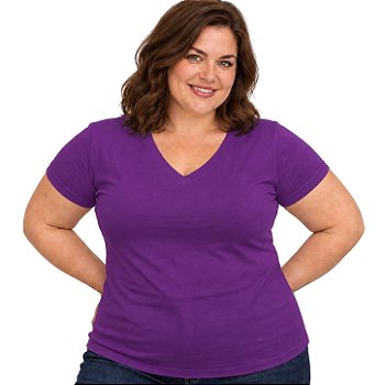 Blusa Básica Plus Size Decote V em Visco Lycra Confortável e Versátil 3013.6A
